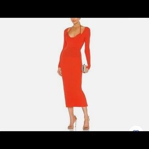 NWOT JONATHAN SIMKHAI X REVOLVE Liza Midi Dress Poppy Red Rib Knit S